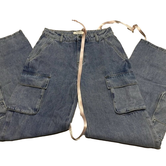 NEW HOUSE OF CB Womens Jean Light Blue Size S(L) Ria Washed Utility Cargo Pocket - Picture 1 of 9